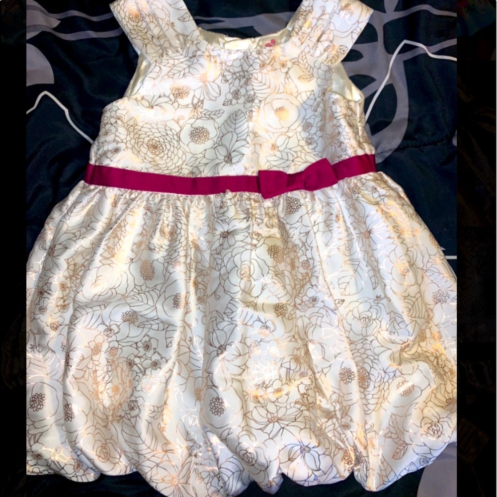 Baby Girl 12M Easter Dress Gold Floral Ribbon Bow
